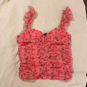 Floral Pink Ruffled Crop Tank